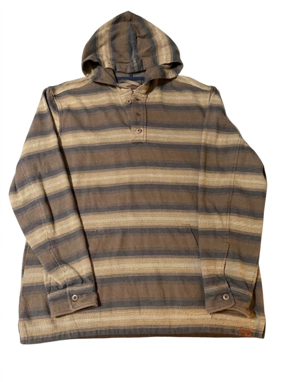 Mens Dakota Grizzly Hooded Striped Pullover Shirt - Brown & Beige Size XL